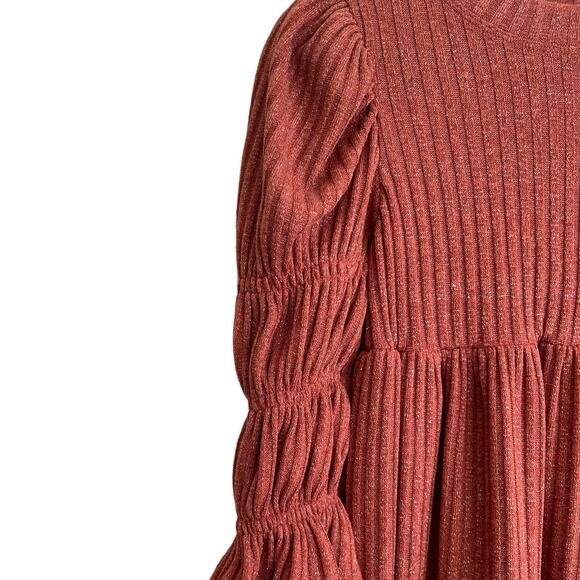 Bonnie Jean Girls Sweater Dress 12 Rust Metallic Thread Matching Necklace Tiered - Picture 8 of 10